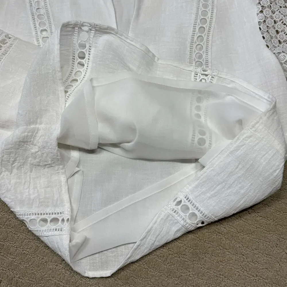 Tuckernuck White Eyelet Lace Cutout Puff Sleeve Jane Blouse Size XS